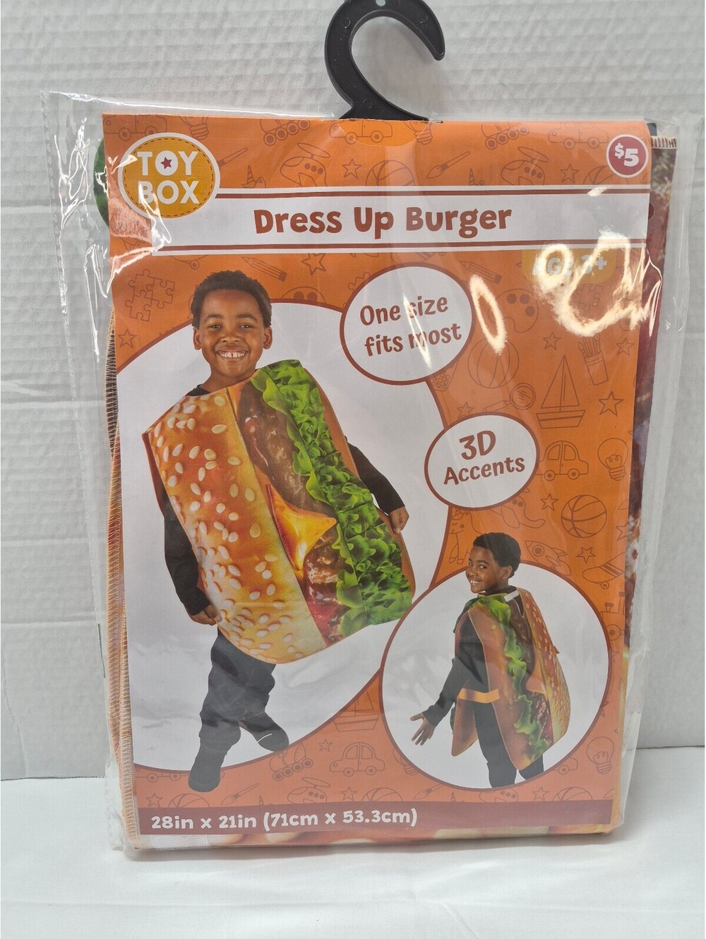 Toy Box Dress Up Burger Costume with 3D Accents, One Size Fits Most, Age 3+ C11